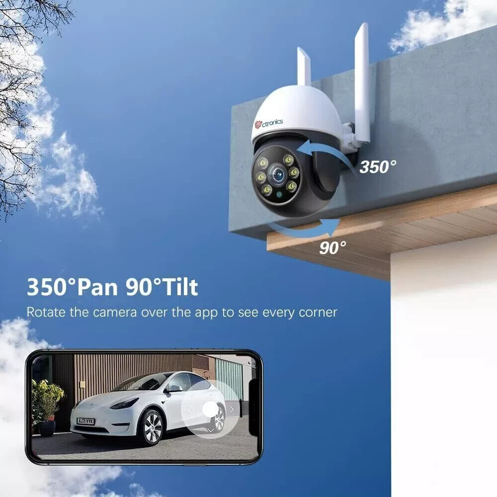 Ctronics 600C - Überwachungskamera Aussen WLAN, 350°/90° Schwenkbar, Personenerk