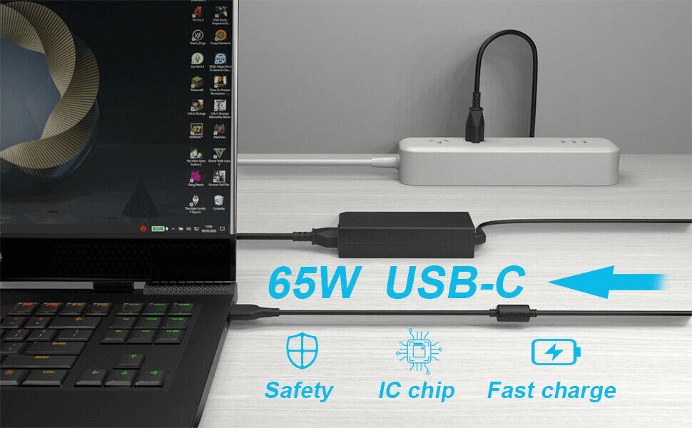 65W USB C Netzteil PD Ladegerät Laptop Ladekabel Type C Adapter