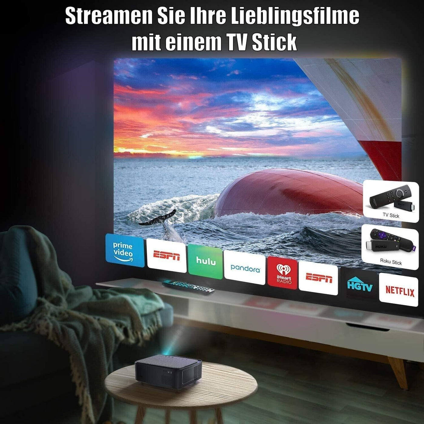 Wimius Full HD 1080P 25000 Lumen Beamer 5G WiFi Bluetooth Beamer Unterstützung 4