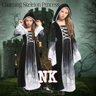 Halloween Mädchens Skelett Geist Kostüm Gruselig Dress Up Performance Kostüm