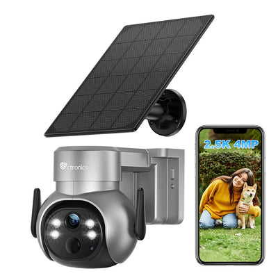 Ctronics 690C 2.5K 4MP Überwachungskamera Akku mit Solarpanel, 2560×1440P