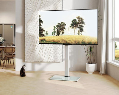 FITUEYES Weißer TV Ständer Bodenständer höhenverstellbar schwenkbar 32-60" 30kg