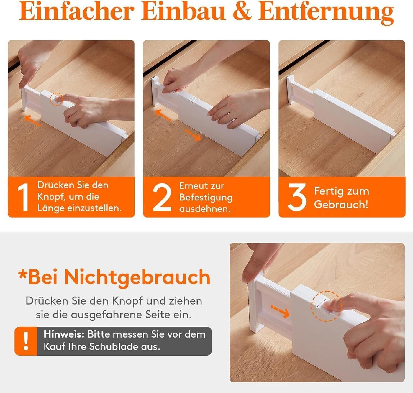 Lifewit 5er-Set Schubladenteiler aus Kunststoff (28-44,5 cm), verstellbarer Schu