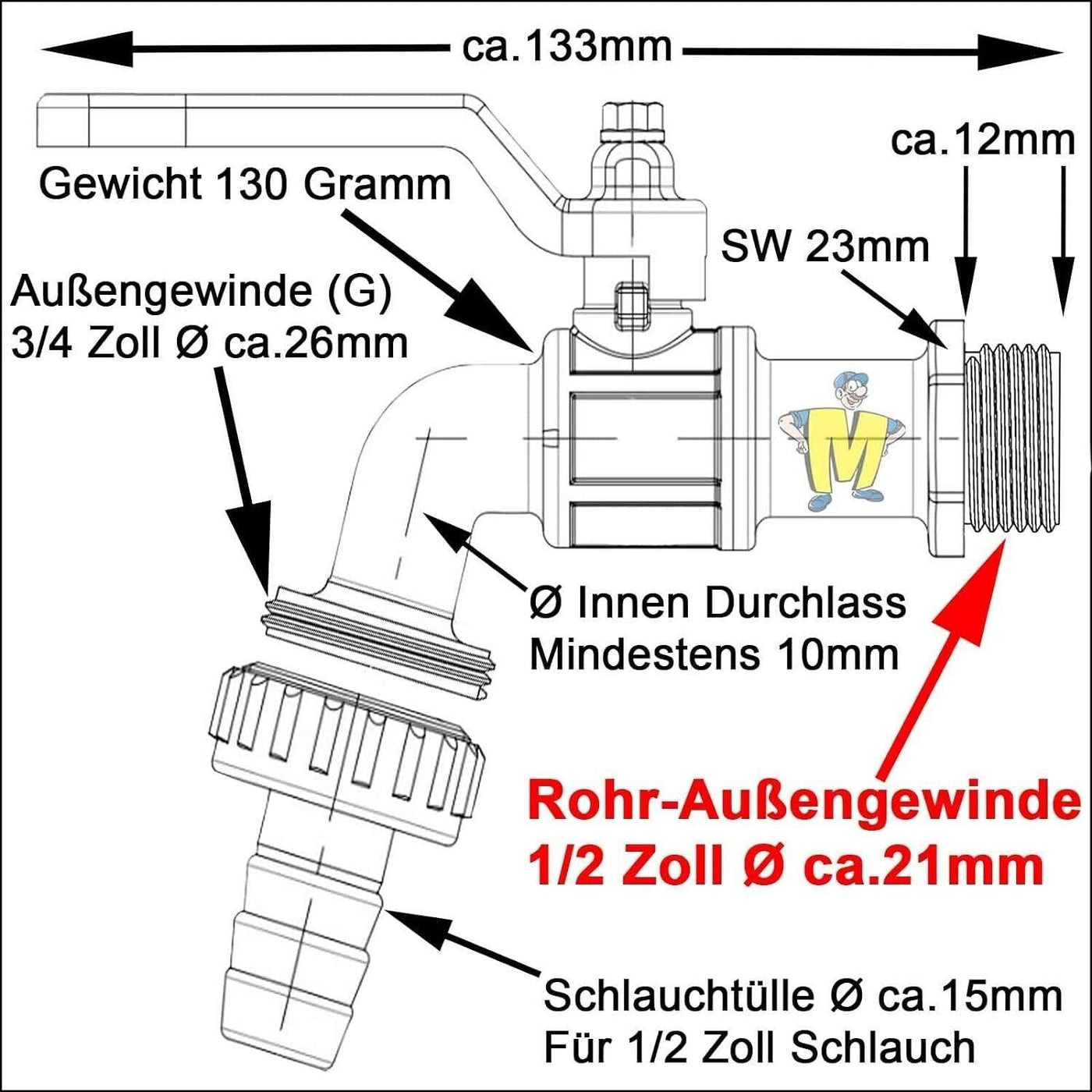IBC Adapter Kappe S60x6 mit 1/2 Zoll Auslaufhahn + Schlauchtülle AußenØ 13mm
