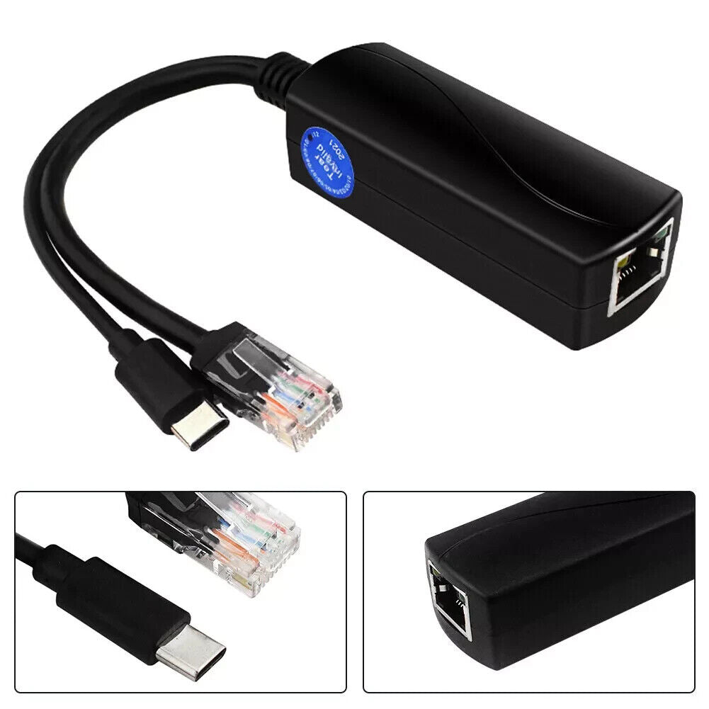 PoE Splitter Type C 5V/4A Adaptive 10/100/1000Mbps PoE Splitter USB TYPE C 5V F1