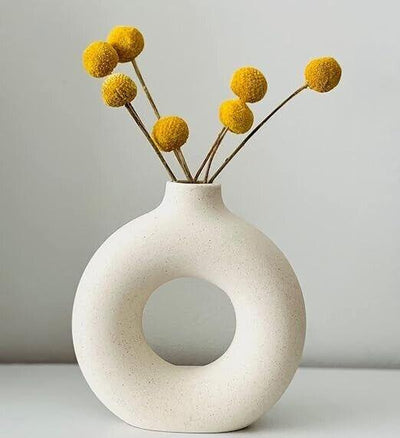 RyddeligHome Kleine weiße Donut-Vase aus Keramik für Pampasgras-Mittelstücke, Bo