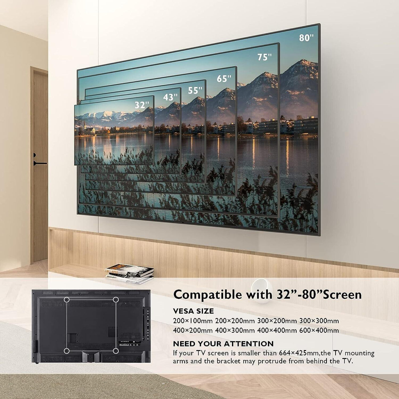 BONTEC CT135B - TV Wandhalterung für 32-80 Zoll Bildschirme bis zu 60kg,