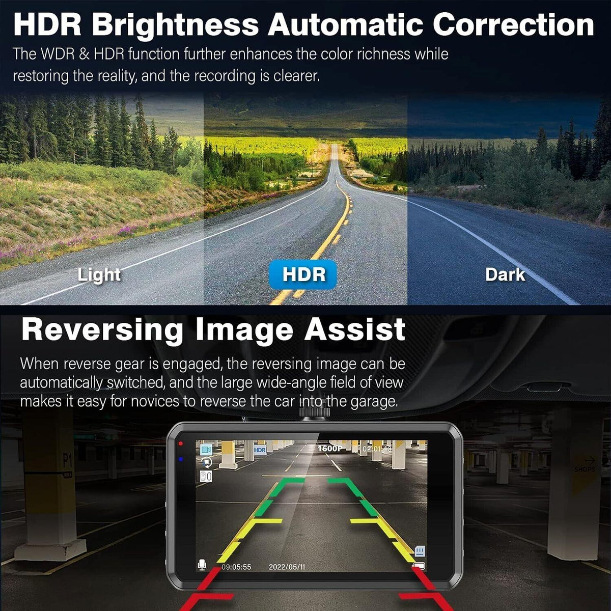 Miden S7 -  2,5K Dashcam vorne und hinten, 64G SD-Karte, 1600P+1080P FHD