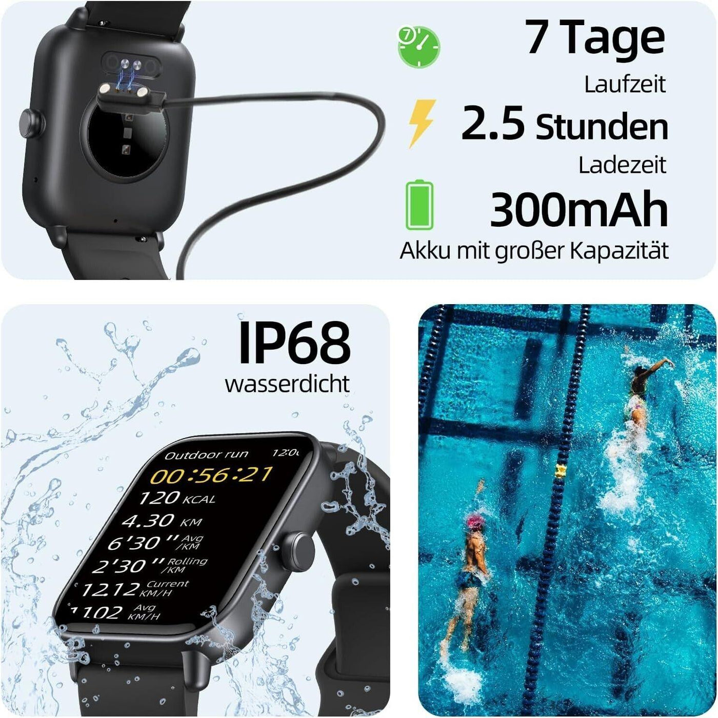 Gardien Smartwatch Damen Herren mit Telefonfunktion, 1.8’’ Fitnessuhr Smart Watc