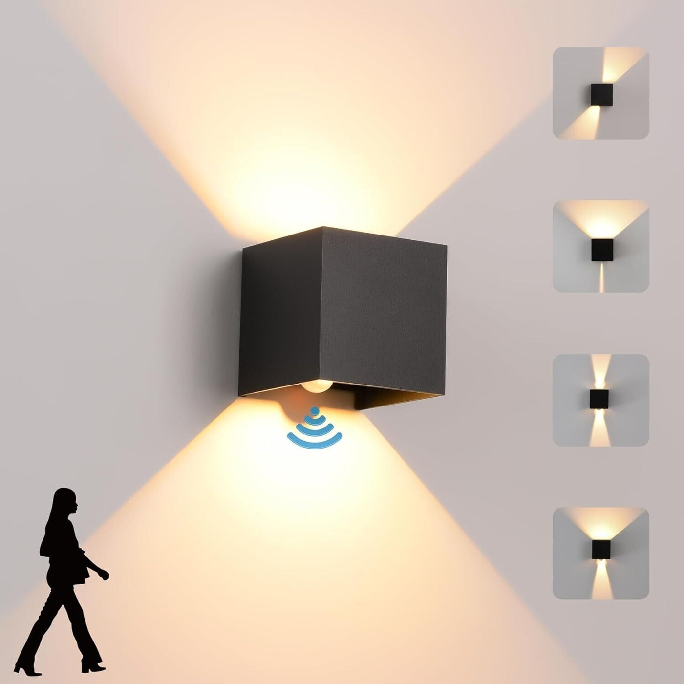 LED Wandleuchte Cube Innen/Aussen Bewegungsmelder,12W,IP 65 Wasserdicht