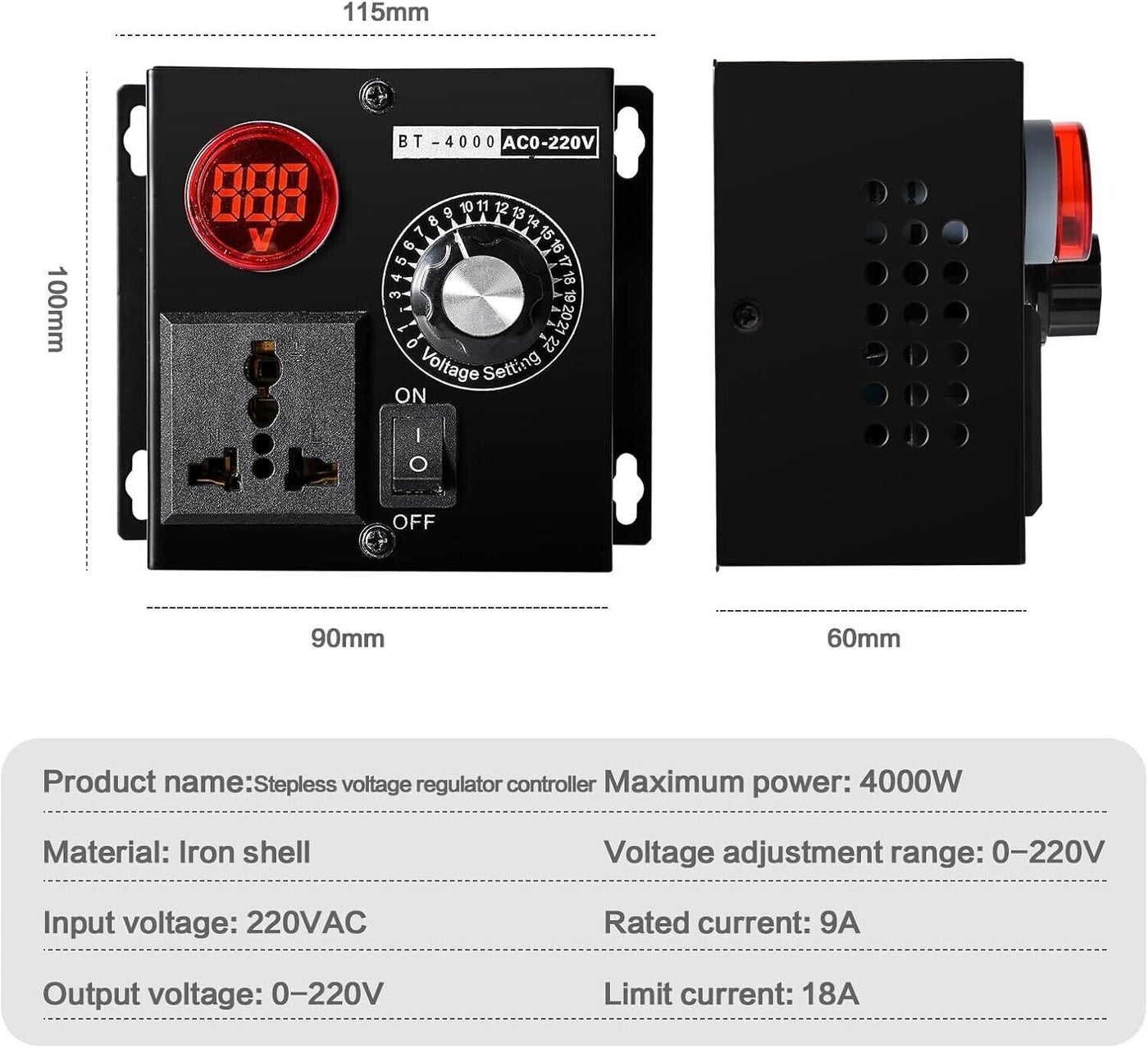 Spannungsregler Drehzahlregler 230V Motor AC 220V 4000W SCR Spannungsregler