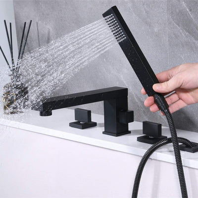 Schwarz Wannenrandarmatur 4-Loch Armatur für Badewanne Herausziehbare Handbrause