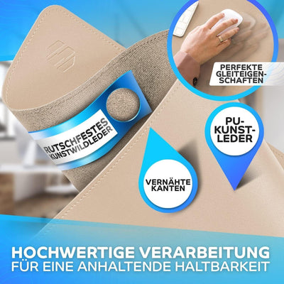 Sidorenko Schreibtischunterlage PU Leder 70x35cm - Beige - Mauspad
