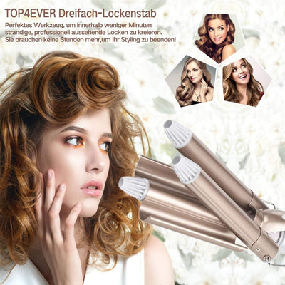 TOP4EVER Lockenstab mit 3 stäben 2 Temperaturen Welleisen lange/kurze Haare 22mm