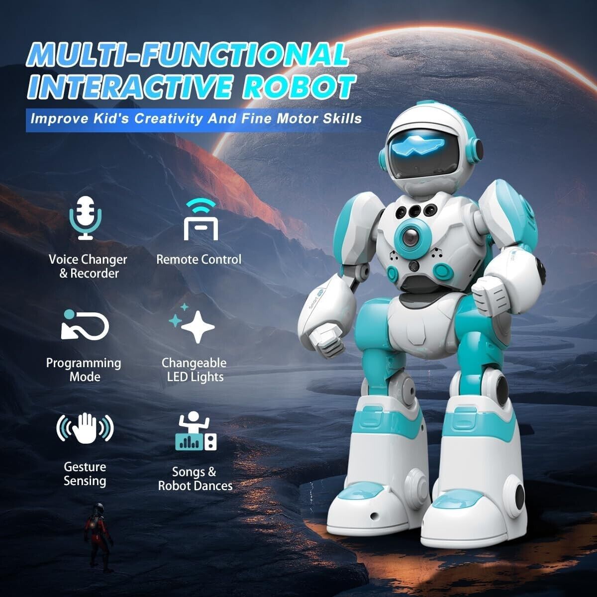VATOS 2x Ferngesteuerte Roboter Ki Spielzeug Sprachwechsler-rekorder prog. Hand.