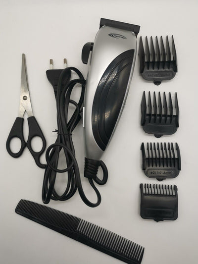 JingYong Haarschneider Schwarz/Silber Kabelgebunden 4 Steckköpfe + Scheere/Kamm