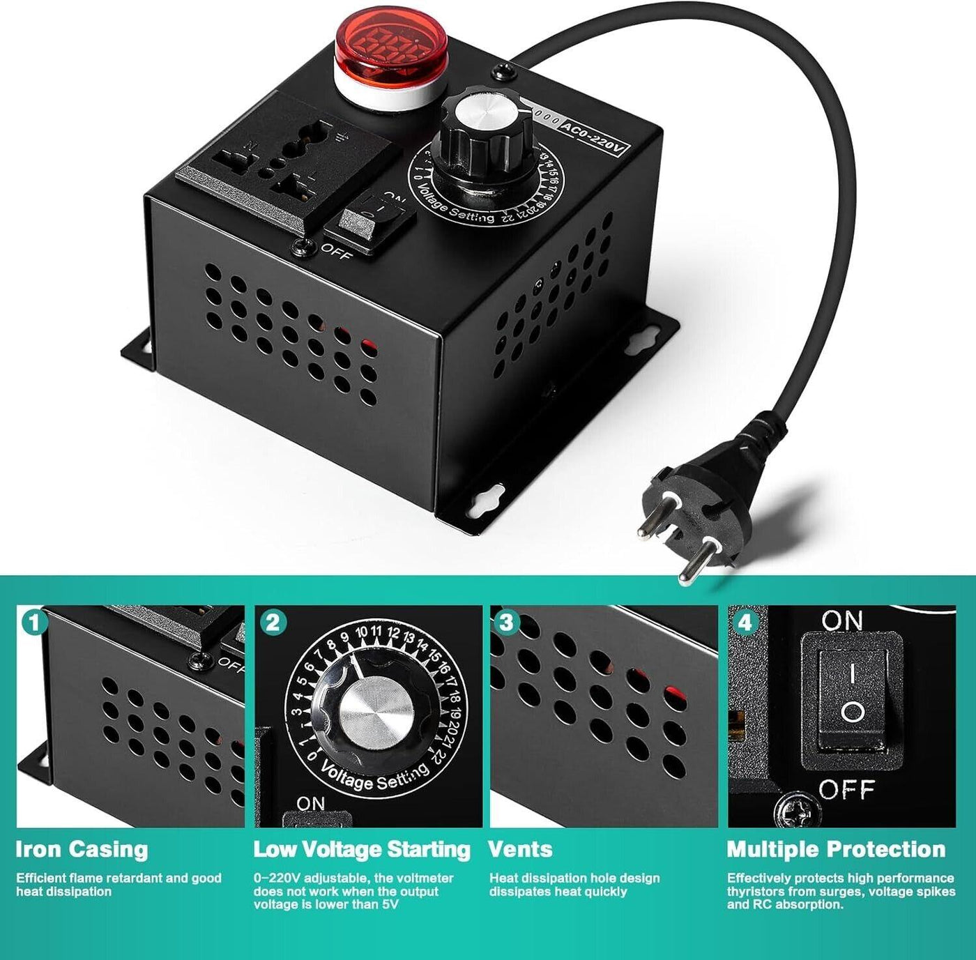 Spannungsregler Drehzahlregler 230V Motor AC 220V 4000W SCR Spannungsregler