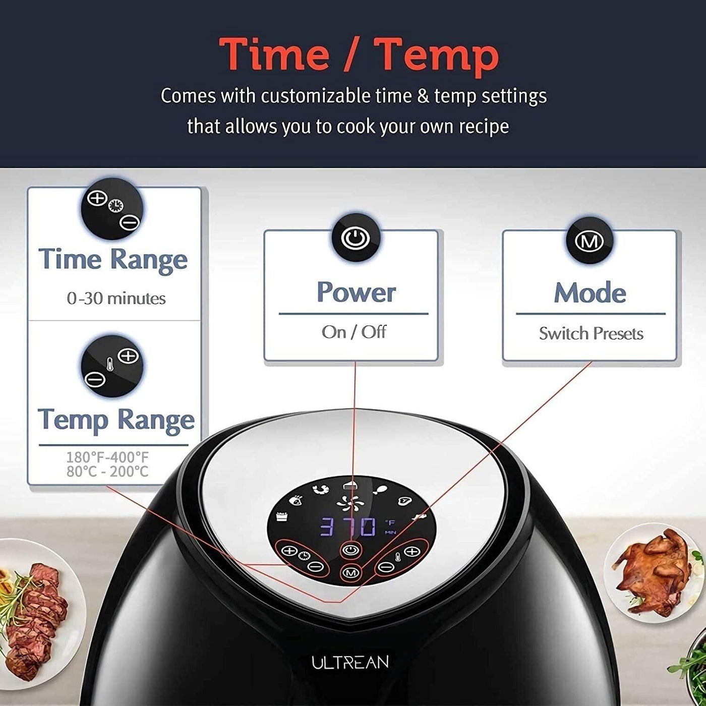 Ultrean Heißluftfritteuse, 8L, Air Fryer, Friteuse ohne Öl mit LCD