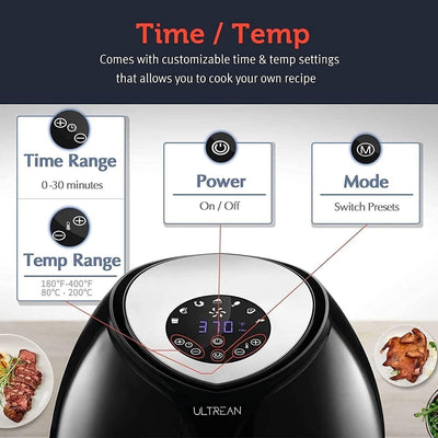 Ultrean Heißluftfritteuse, 8L, Air Fryer, Friteuse ohne Öl mit LCD