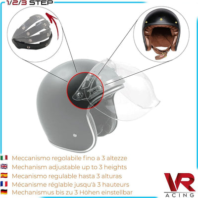 VRacing Visier für Jethelm mit 3 Knöpfen, universell einsetzbar, Visier Bubble m