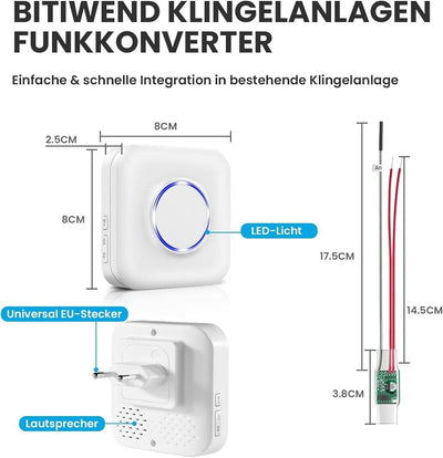 BITIWEND Funksignal Weiterleitung WLAN Funk Erweiterung Set Türklingel und Gong
