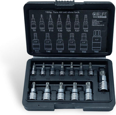 CCLIFE 13 tlg. Torx Bit Stecknuss Satz T8 T60 Bitsatz für Drehmomentschlüssel un