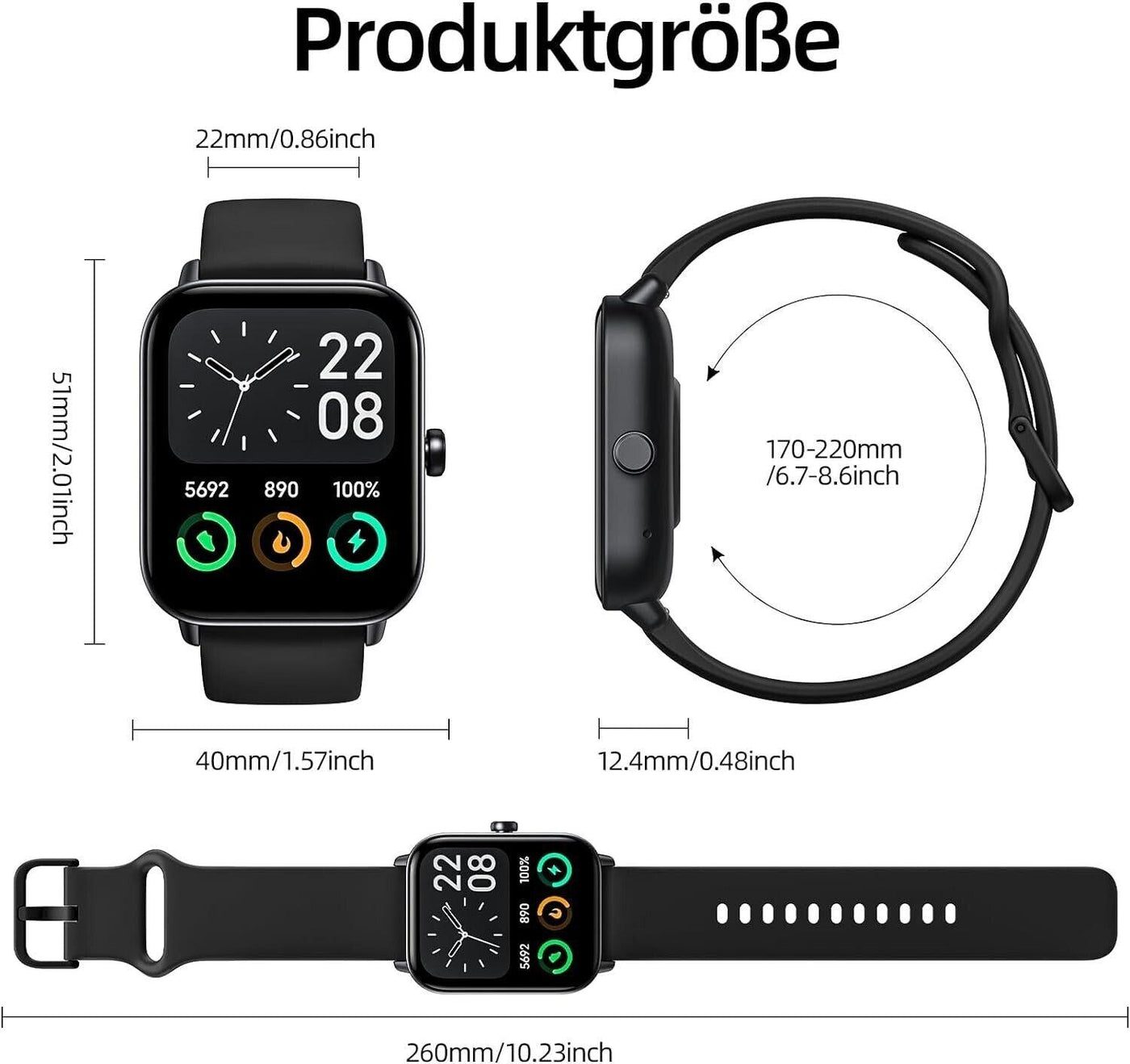 Gardien Smartwatch Damen Herren mit Telefonfunktion, 1.8’’ Fitnessuhr Smart Watc