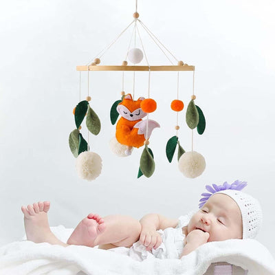 Babybett Mobile Baby Windspiel mit Filz-Pom-Poms, Fuchs,