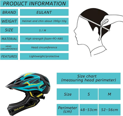 EULANT Fahrradhelm mit Kinnschutz für Jugendliche,Kinder Fullface Helm BMX Gr. M