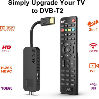 Dcolor DVB-T2 Digitaler terrestrischer Decoder - HDMI TV Stick, Dolby Audio HD 1