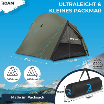 ROAM 1-2 Personen Campingzelt ultraleicht, schneller Aufbau, Wasser-/Wetterfest