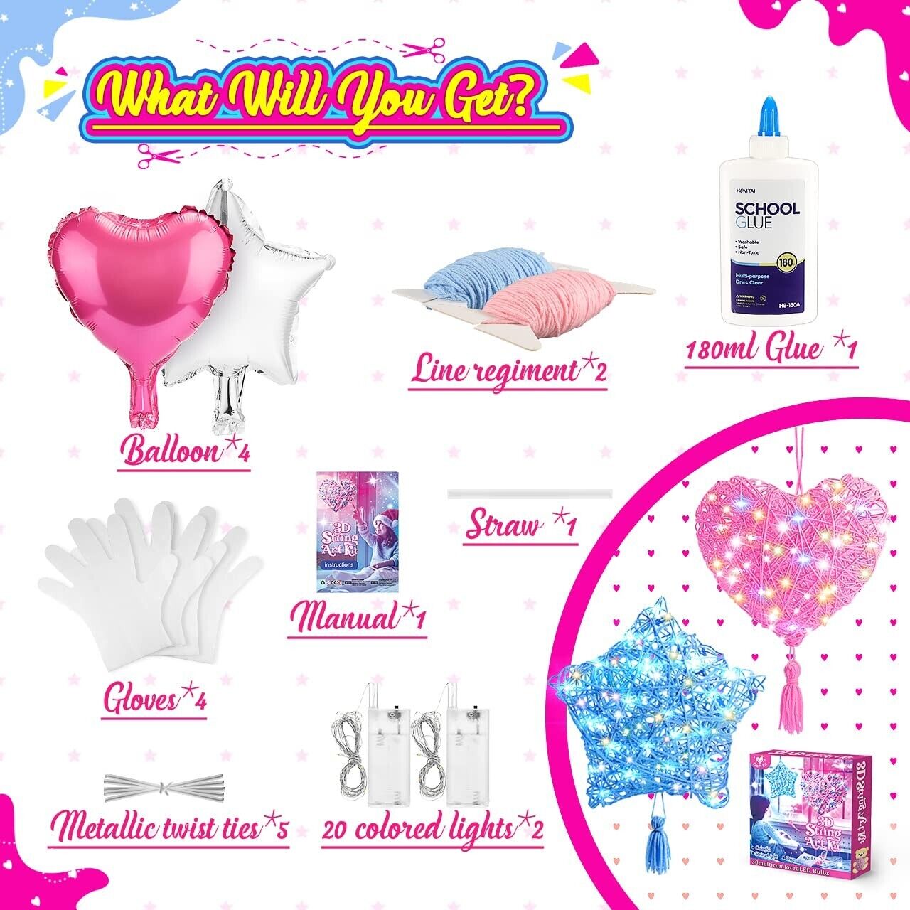 EUCOCO Geschenke Mädchen 3D String Art Kit Kinder Bastelset Laterne 6-14 Jahre