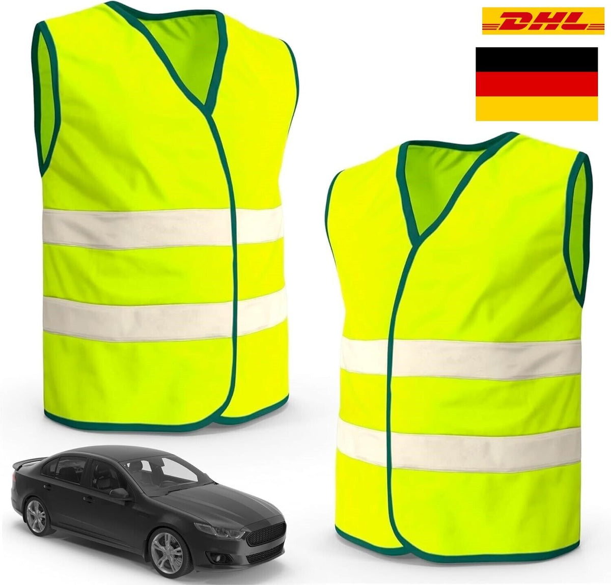 2X Warnwesten Auto gelb ISO20471 Sicherheitsweste - Pannenweste Unfallweste Pkw