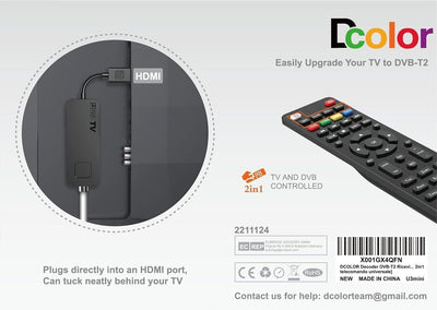 Dcolor DVB-T2 Digitaler terrestrischer Decoder - HDMI TV Stick, Dolby Audio HD 1
