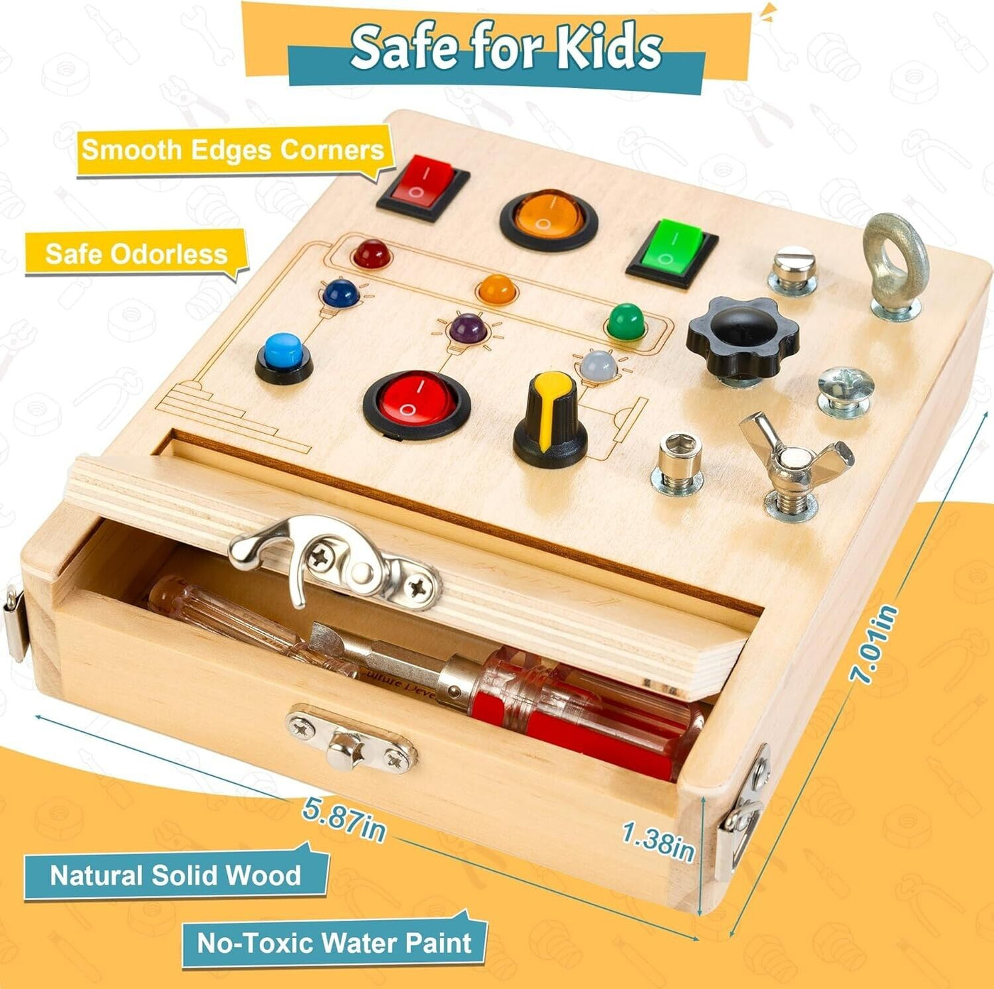 Holzspielzeug mit LED-Licht, Schraubendreher Kleinkind Real Tools Set