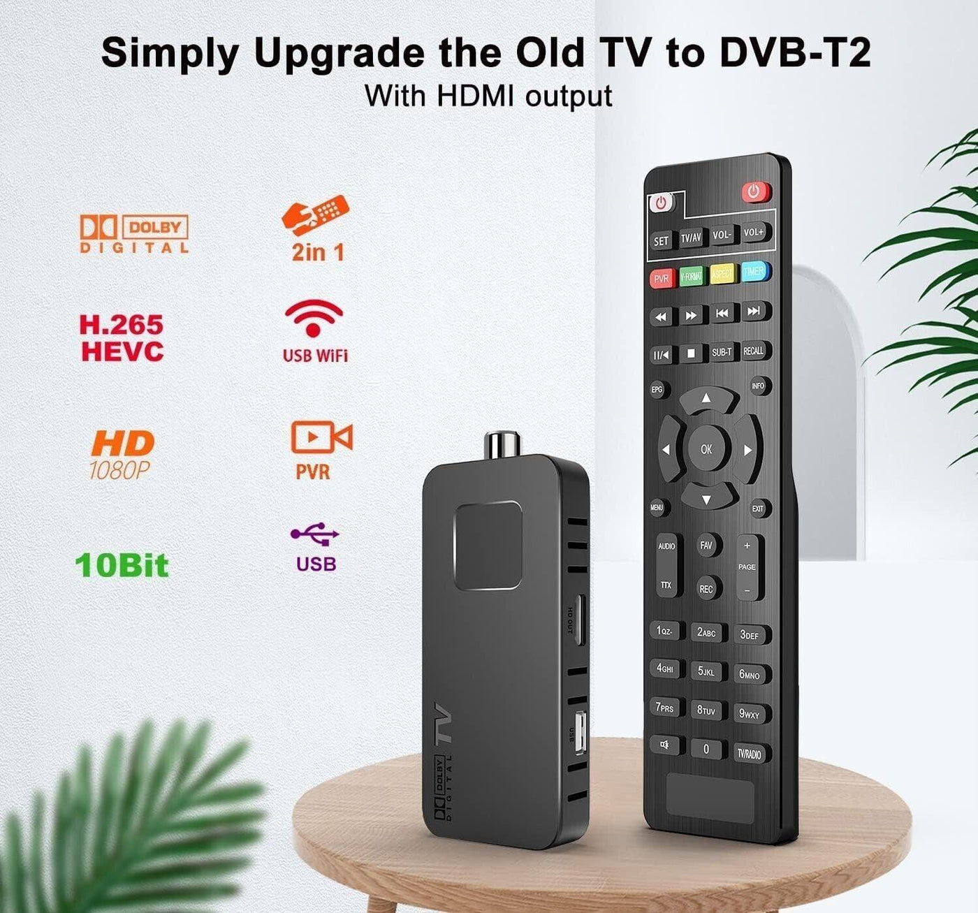 DCOLOR Decoder DVBT2 Digitaler terrestrischer Receiver Mini HDMI Stick HD1080P H