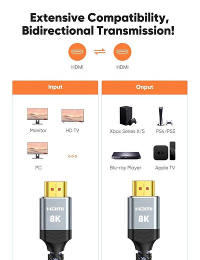 Snowkids HDMI-Kabel, 2.1, 8K (1 m), HDMI Ultra HD Kabel, High Speed, 48 Gbps, Ul