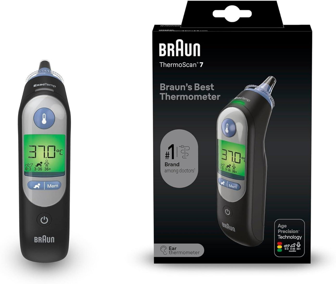 Braun ThermoScan 7 Ohrthermometer Schwarz | Age Precision-Technologie | Digitale