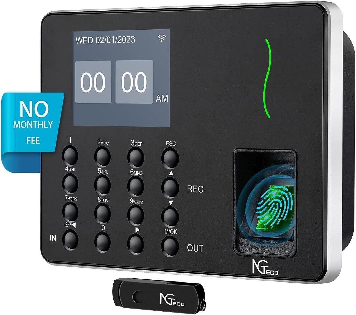 NGTeco W3 Zeiterfassung für kleinbetriebe Fingerabdruck-Stempeluhr