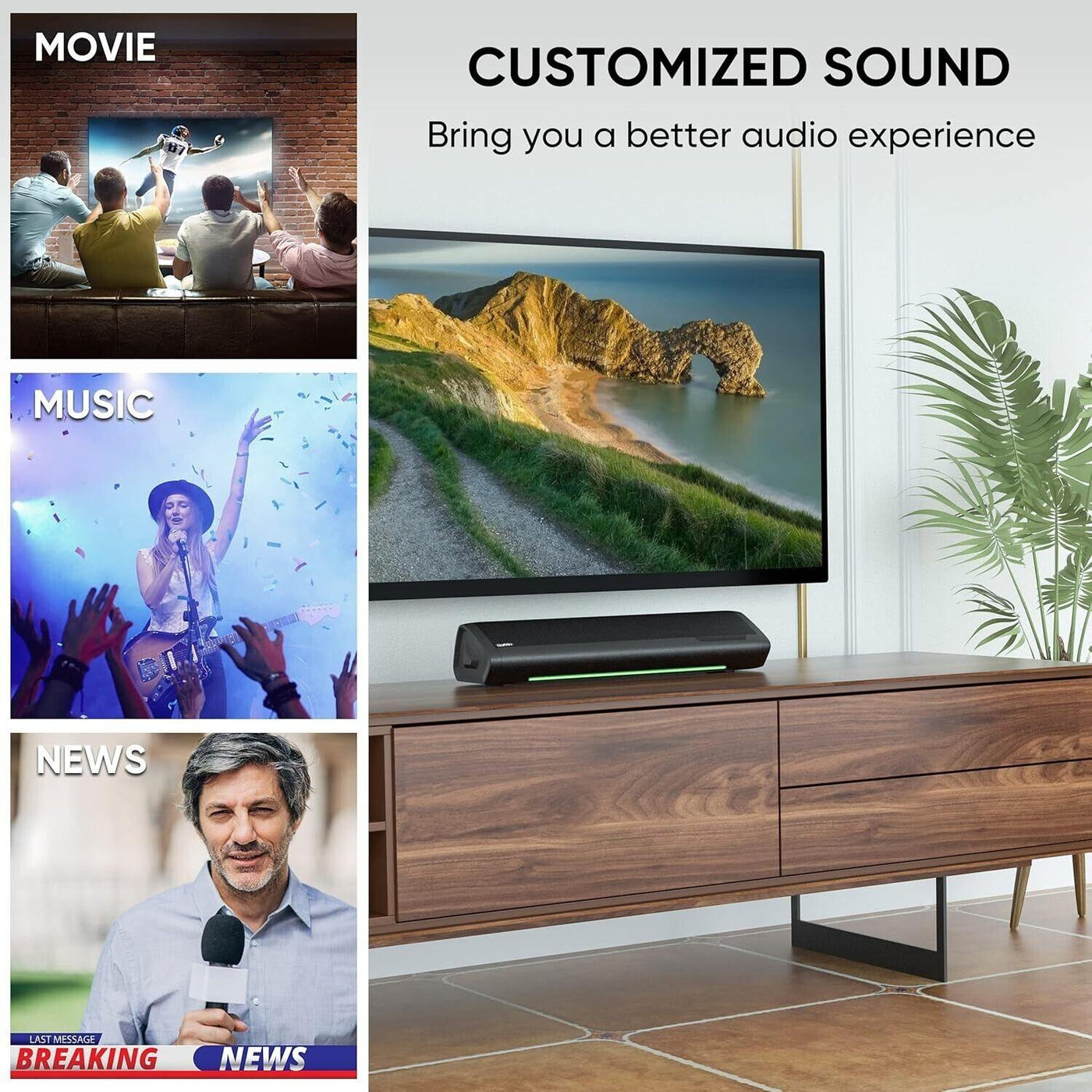 Saiyin Soundbar für TV, Soundbar mit Bluetooth, optisch, AUX-Eingänge DS6305