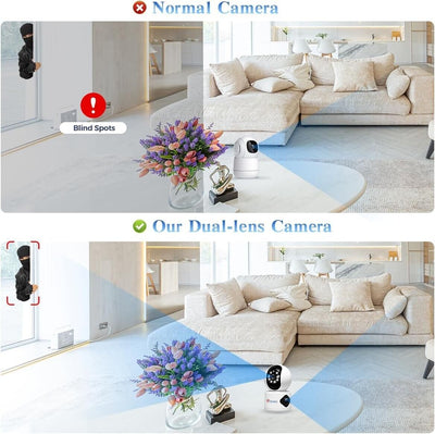 Ctronics 740C Überwachungskamera Innen mit Dual-Objektiv 360° PTZ Dual Kamera
