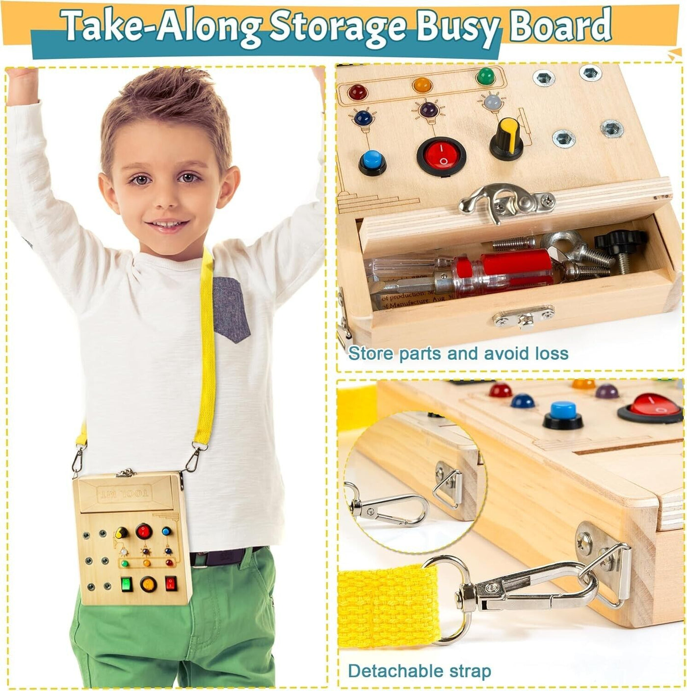 Holzspielzeug mit LED-Licht, Schraubendreher Kleinkind Real Tools Set