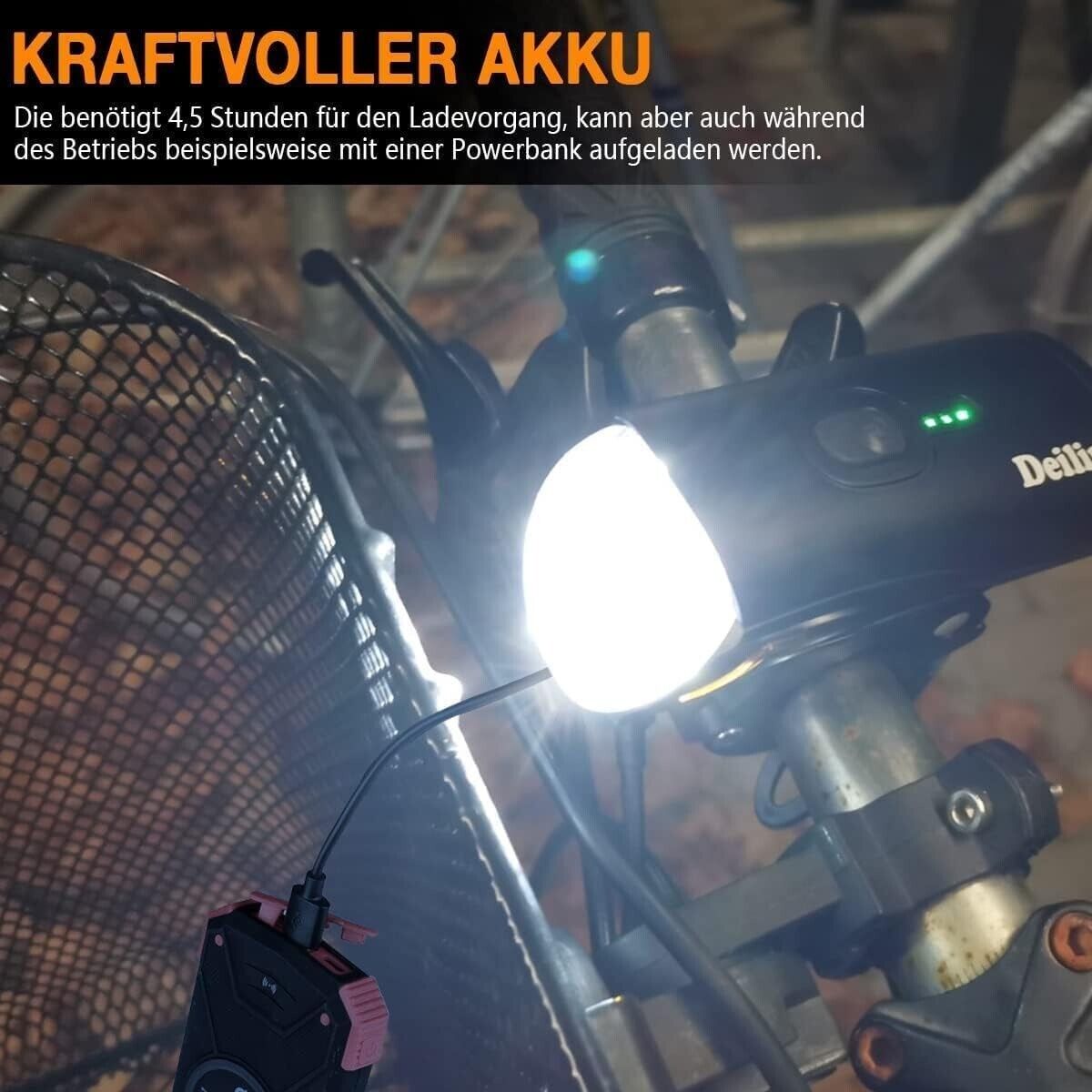 Deilin Fahrradlicht Set USB Aufladbar, IPX5 Wasserdicht Fahrradlicht