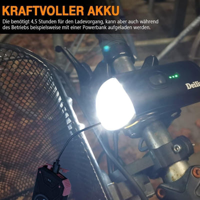 Deilin Fahrradlicht Set USB Aufladbar, IPX5 Wasserdicht Fahrradlicht