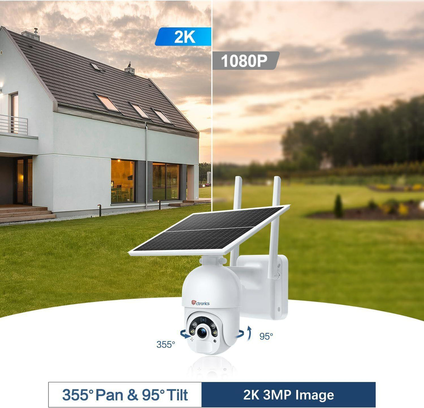 Ctronics S20-G -  2K 3MP Überwachungskamera Aussen Akku 7800mAh 355°/95°
