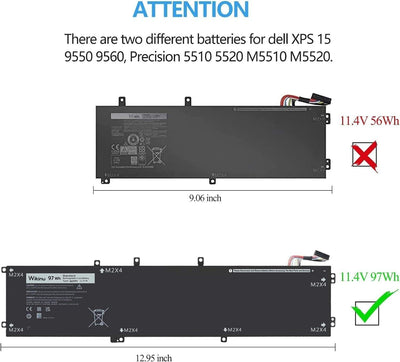Wikinu 97Wh 6GTPY Laptop Akku für Dell XPS 15 9550 9560 9570 7590, Precision 551