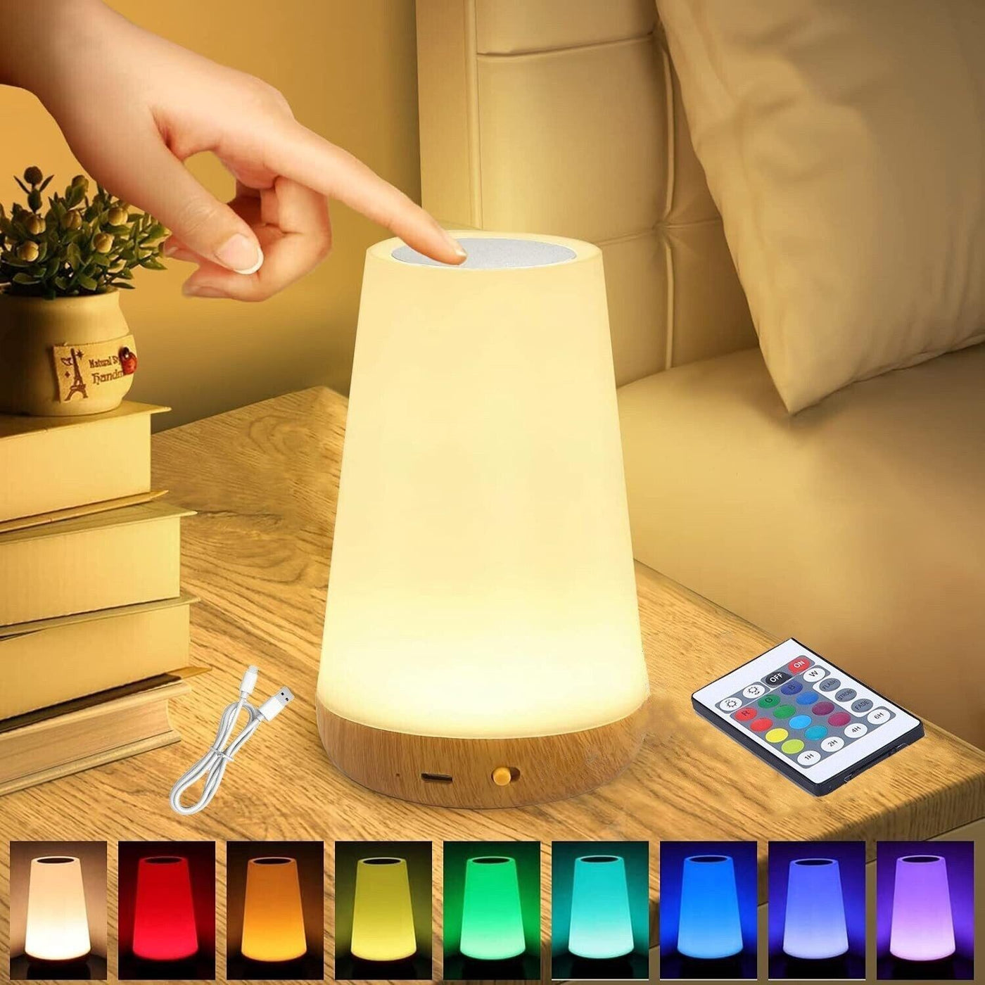 LED Nachttischlampe Nachtlicht Touch RGB mit 13 Farben 5 Helligkeitsstufen (A3)