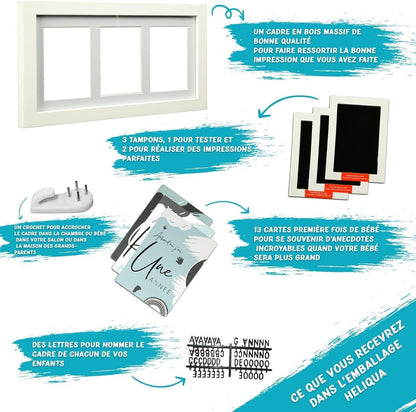 Heliqua Kit Babyabdrücke 100% sicher mit massivem Holzrahmen für Babyabdrücke