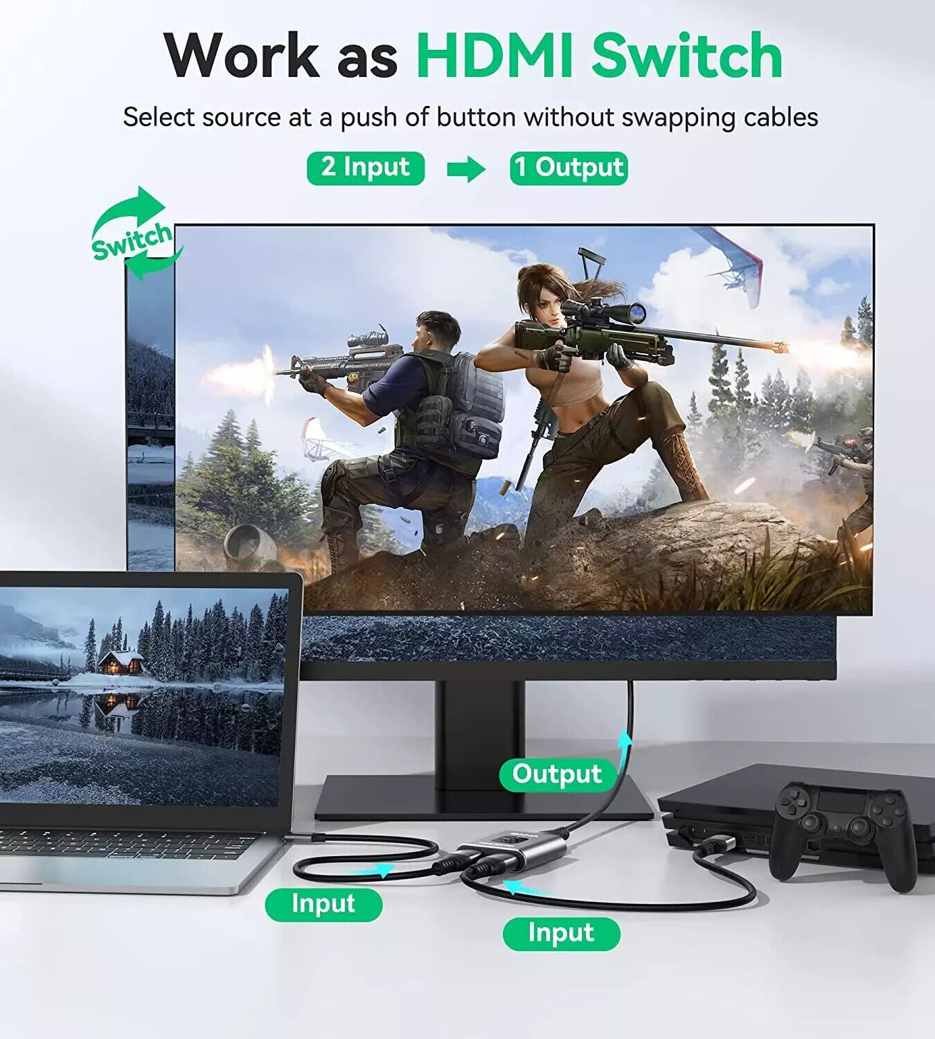 Gana HDMI Splitter HDMI Switch 4K@60Hz Aluminium Bidirektional HDMI Switch 2 in