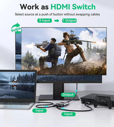 Gana HDMI Splitter HDMI Switch 4K@60Hz Aluminium Bidirektional HDMI Switch 2 in